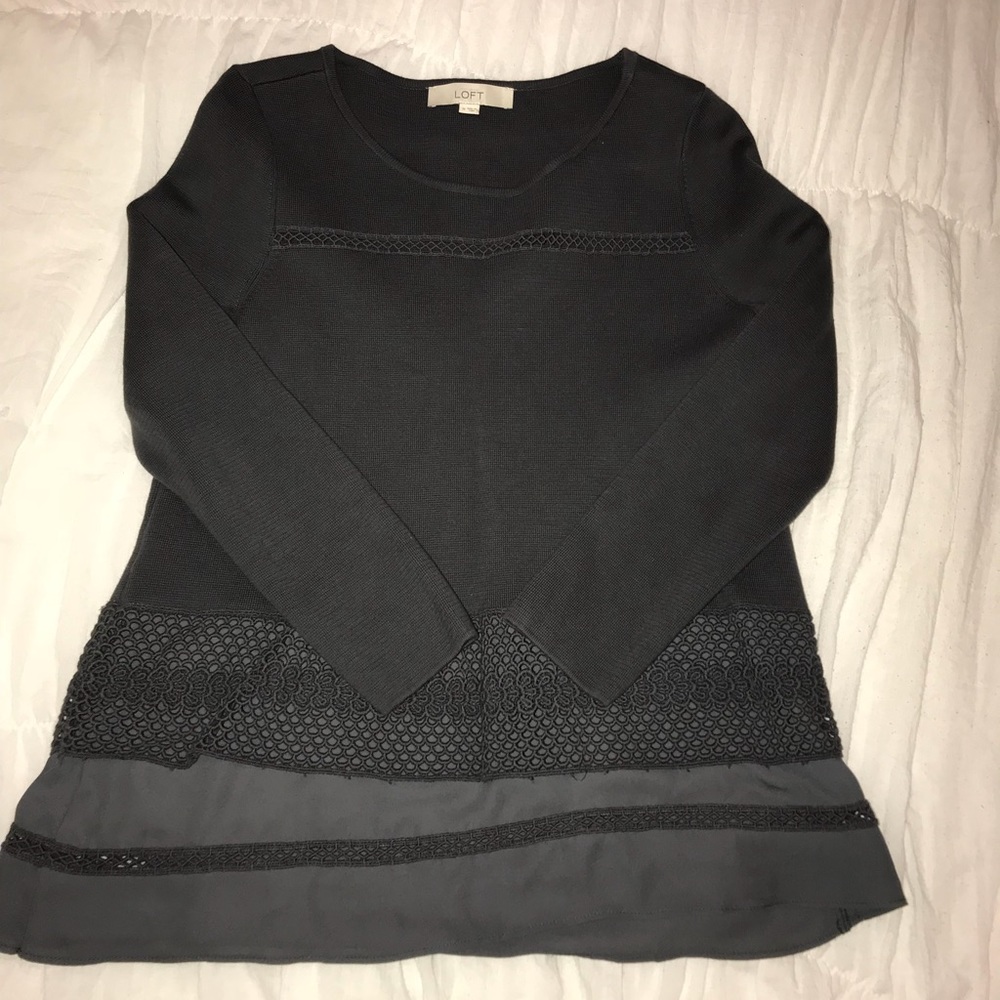 LOFT grey sweater with lace detailing